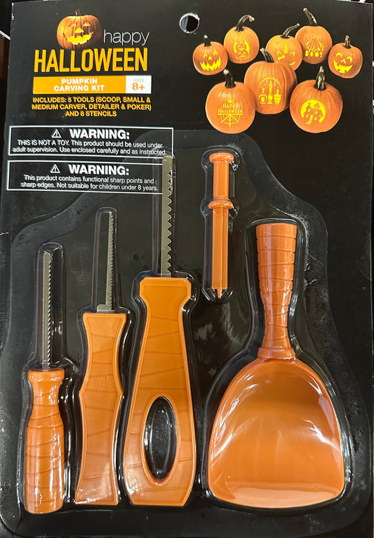 5 peace, tool, pumpkin carving kit, Halloween with eight stencils