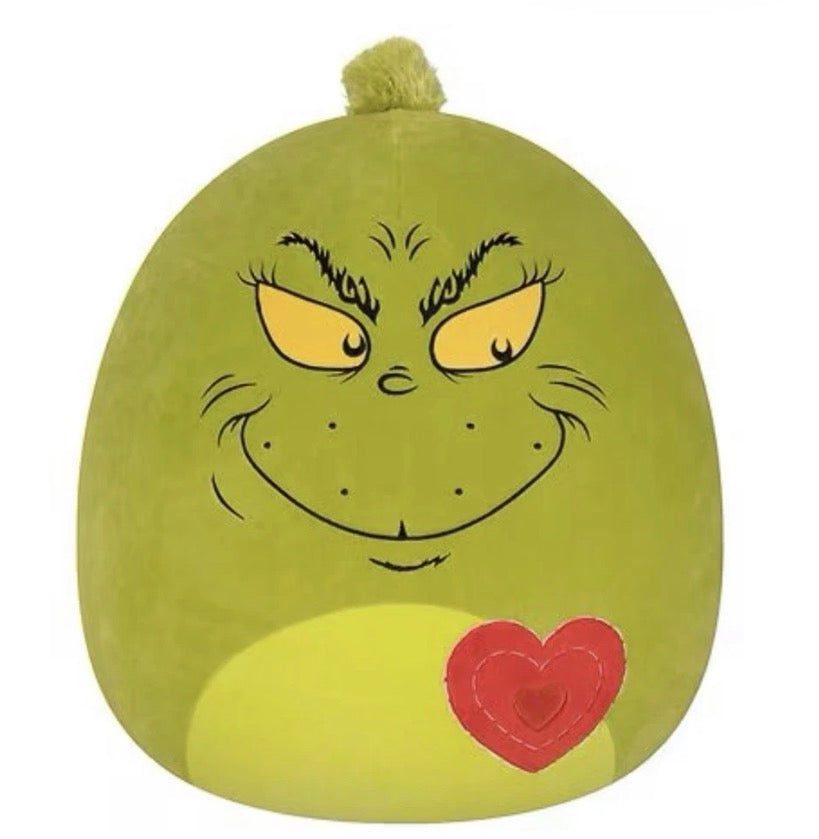 Squishmallows Dr Seuss Green Grinch Plush Toy with Heart 8”