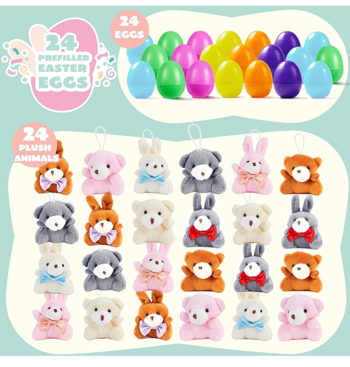 Prefilled eggs with plush bunnies and bears 24 pack, Easter, egg hunt - additional view
