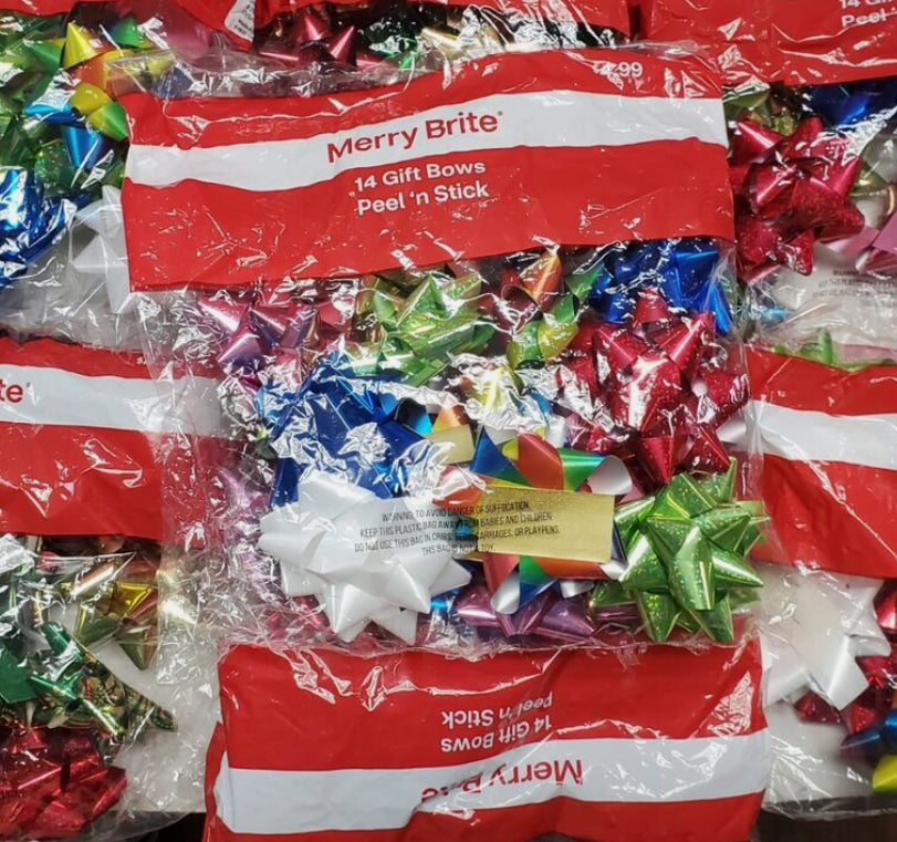 Merry Brite 14 pack Christmas bows peel and stick
