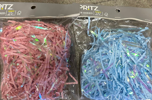 Easter grass shredded paper with iridescent ribbon blue and pink 1.5 oz