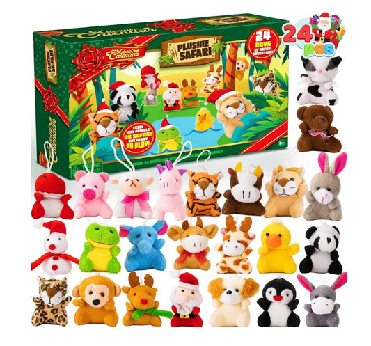 Christmas Advent Calendar 2025 with Mini Animal Plush, 24 Days Countdown Advent Calendar with 24 Stuffed Animals, Kids Girls Party Favors, Xmas Gift Classroom Prizes, Christmas Party Favor Gifts