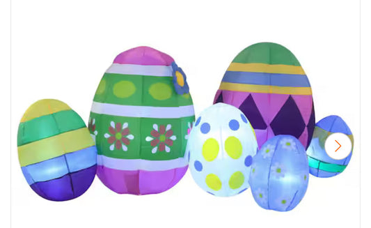 7.5 ft. Long Multi-Colored Nylon Indoor Outdoor Easter Eggs Inflatable withBuilt-In LED Lights, Yard Lawn Decoration