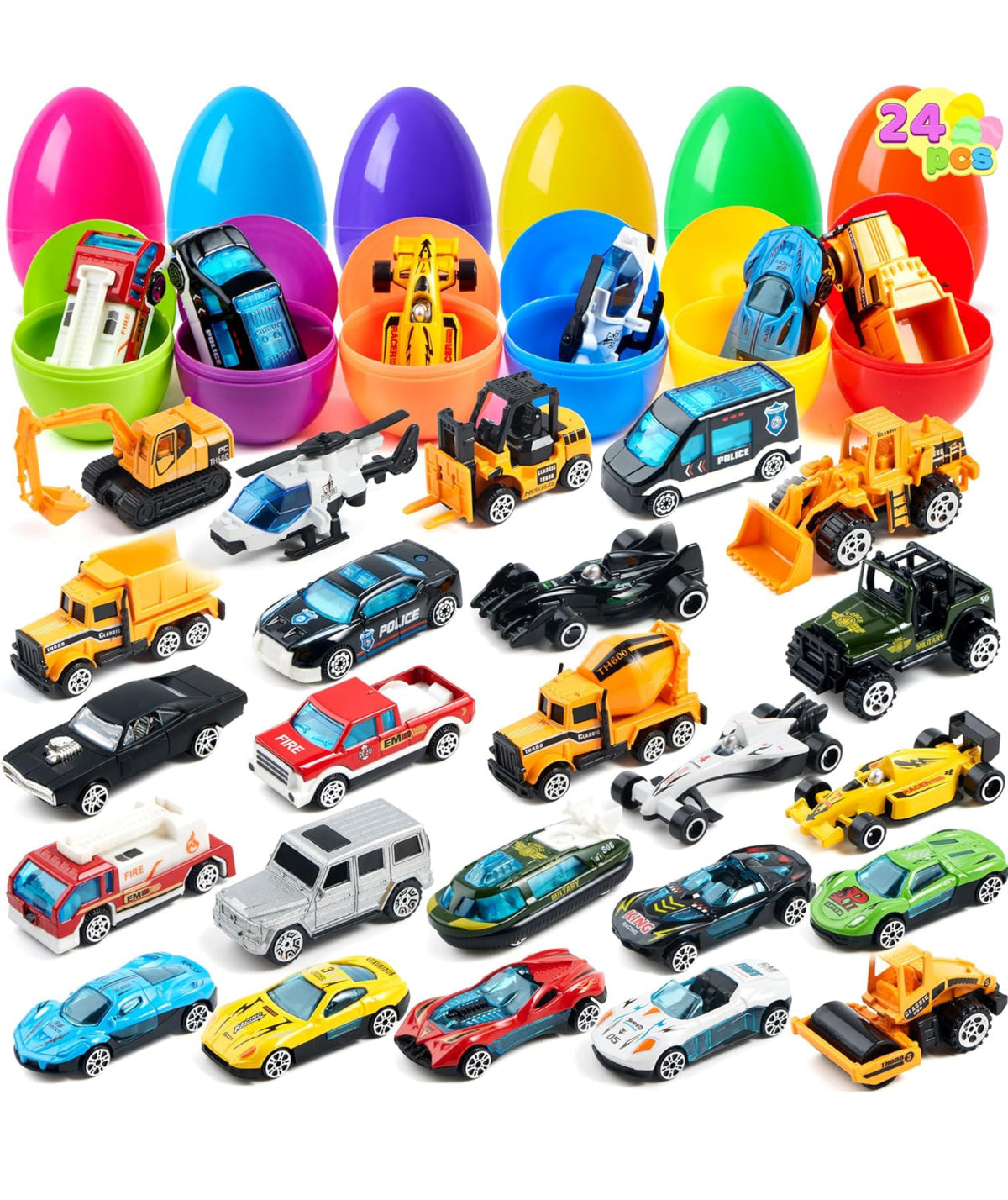 24 mini pullback city car filled Easter egg toys Easter egg hunt