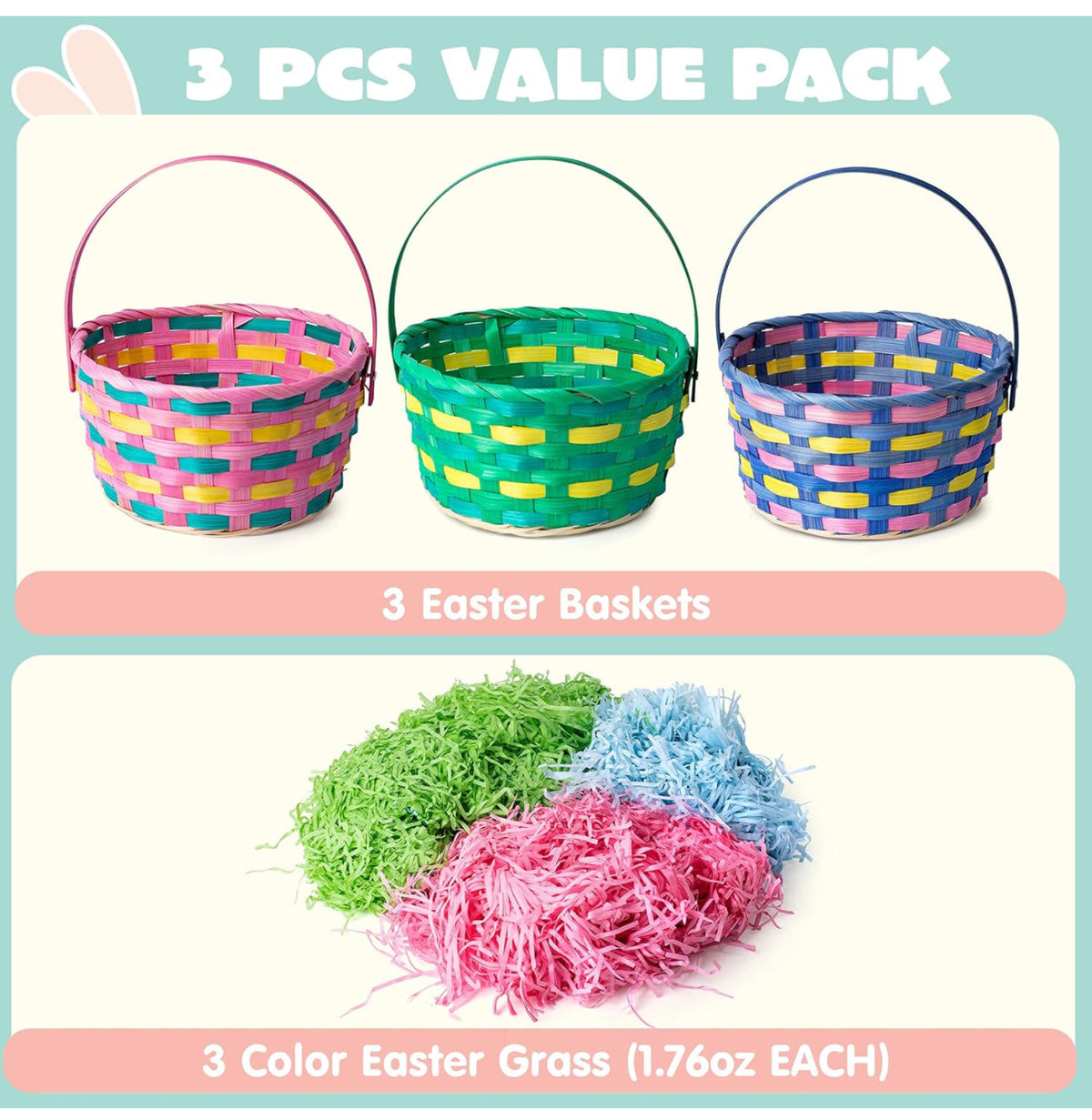 Three pack of wicker baskets with paper grass - additional view