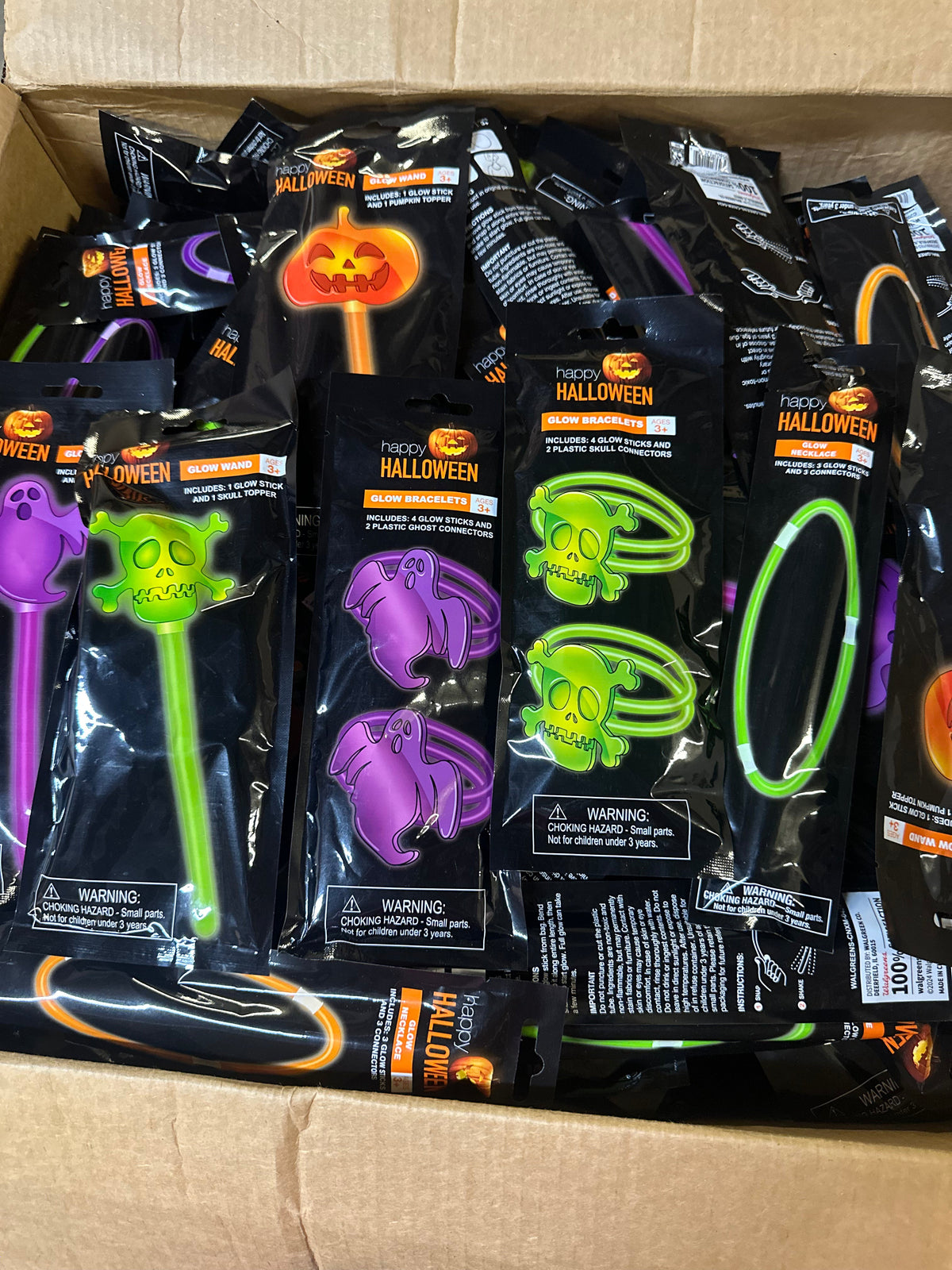 Halloween Glow Sticks, Necklaces, Bracelets with toppers, bat, pumpkin, skull - additional view