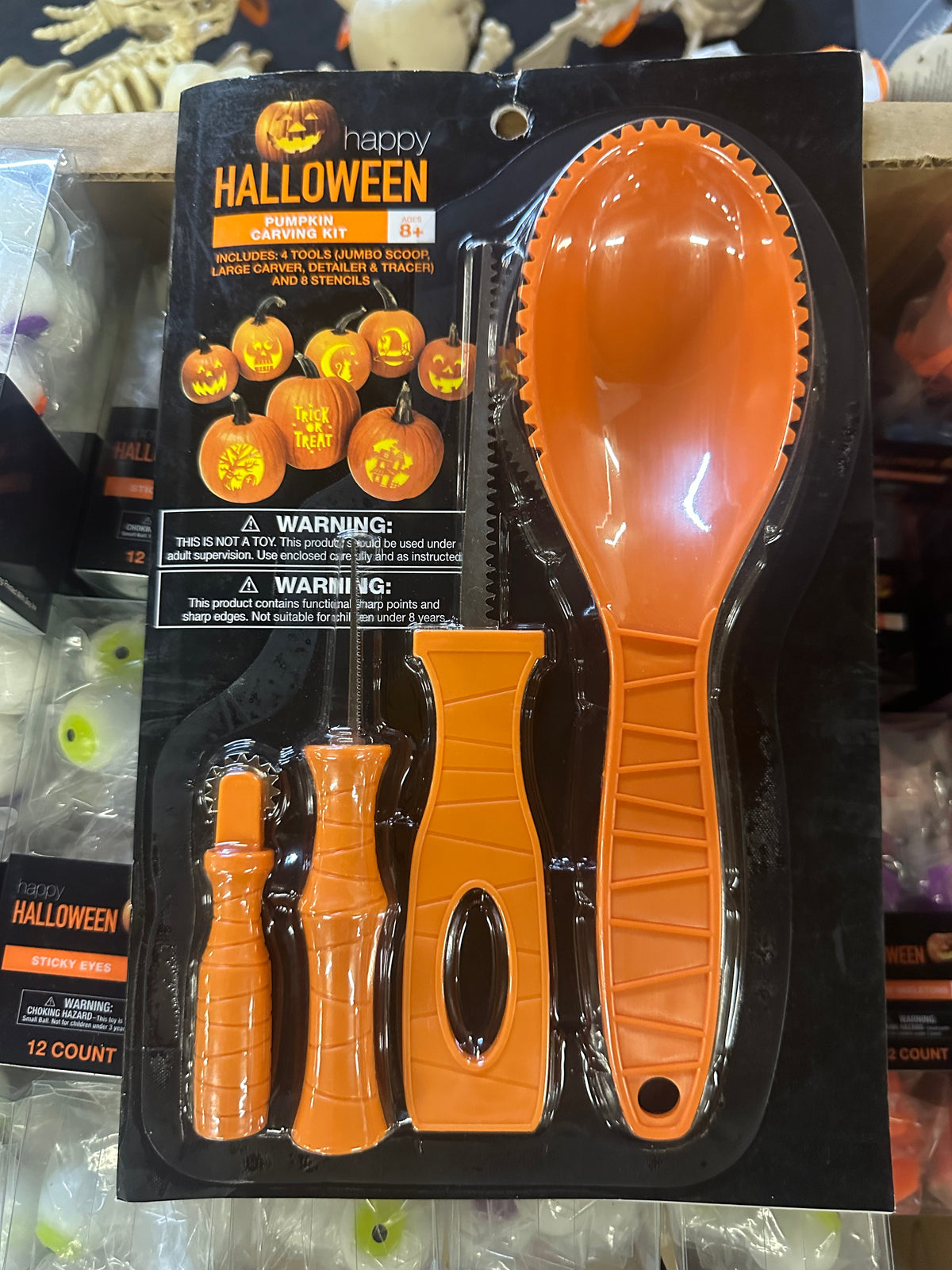 Halloween pumpkin carving kit with design pack, scoop and cutting tools