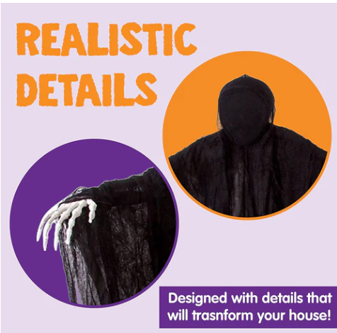 5 Ft Dark Hanging Grim Reaper - additional view
