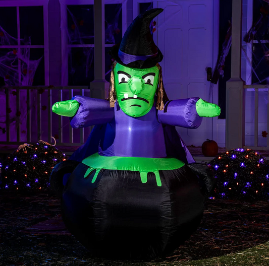 Inflatable Witch in Cauldron - 6 ft Halloween Inflatable Yard Decoration