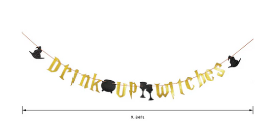 Drink Up Witches Banner and Black Fringe Curtain Decoration, 2 Pcs