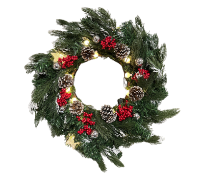 22" Joyin Pre-lit lightly flocked Christmas / HolidAY Wreath with berries and pine cones