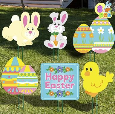 Easter Yard Signs Multi Packs - Outdoor Decorations, Bunny, Chick and Eggs Stake Signs