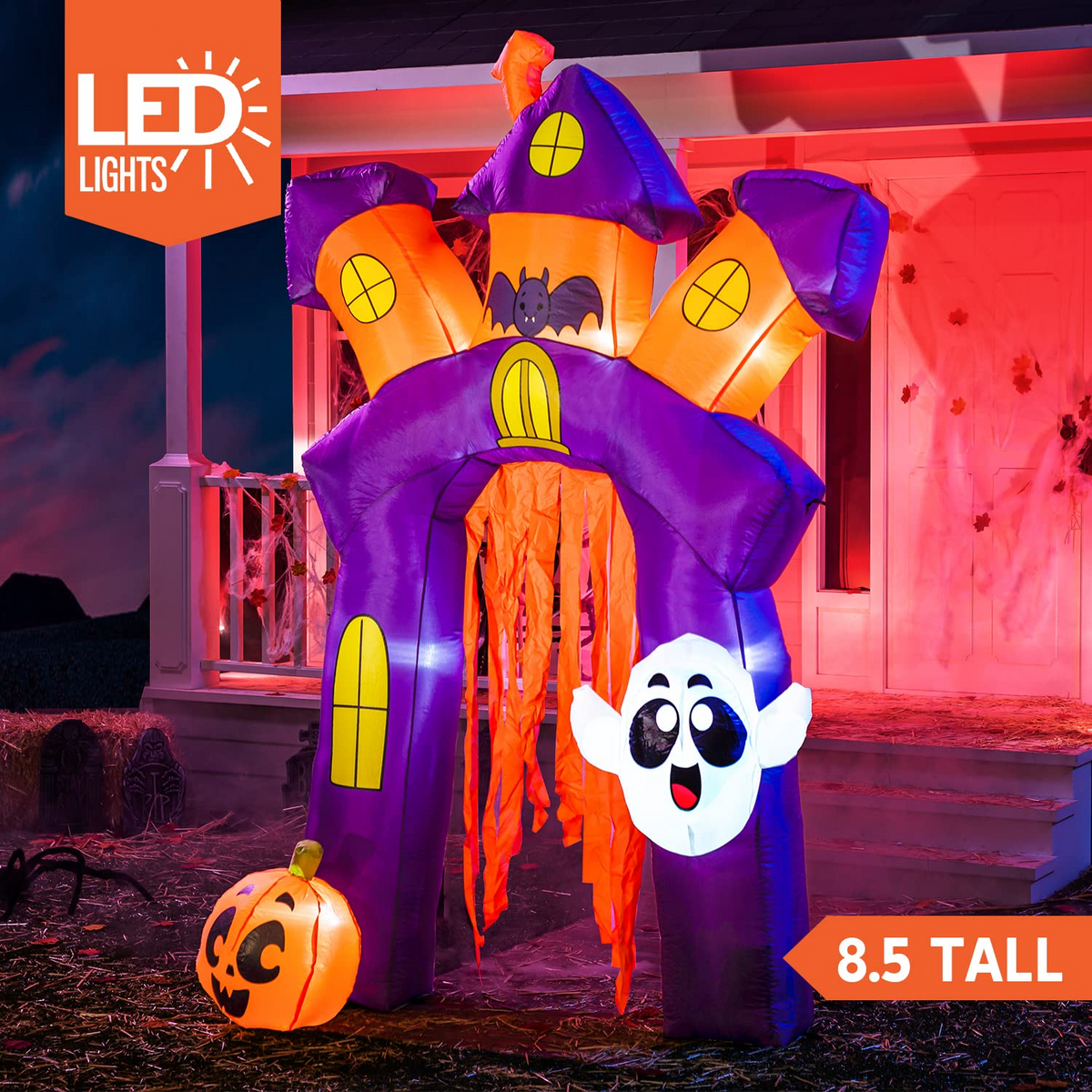 Joiedomi 8.5 Ft Tall Halloween Inflatable Twisted Castle Archway with LEDs