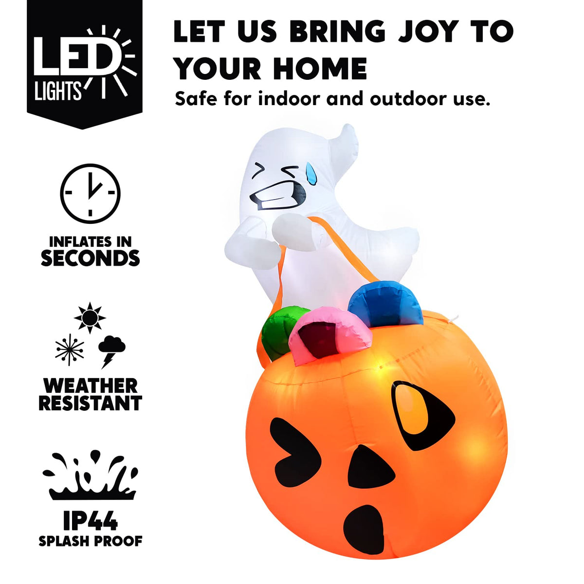 Joiedomi 5 FT Halloween Inflatable Ghost Lift Pumpkin Candy Bag with LEDs